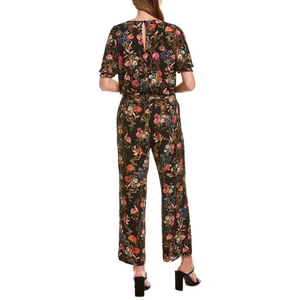 Marella Floral Wide Leg Jumpsuit Small Black Surplice Garden Girl - Picture 2 of 9